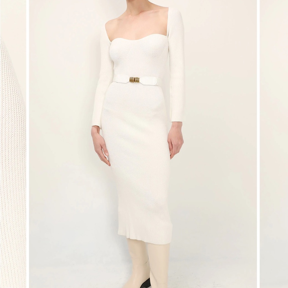 white knit midi sweetheart longsleeve dress S/M